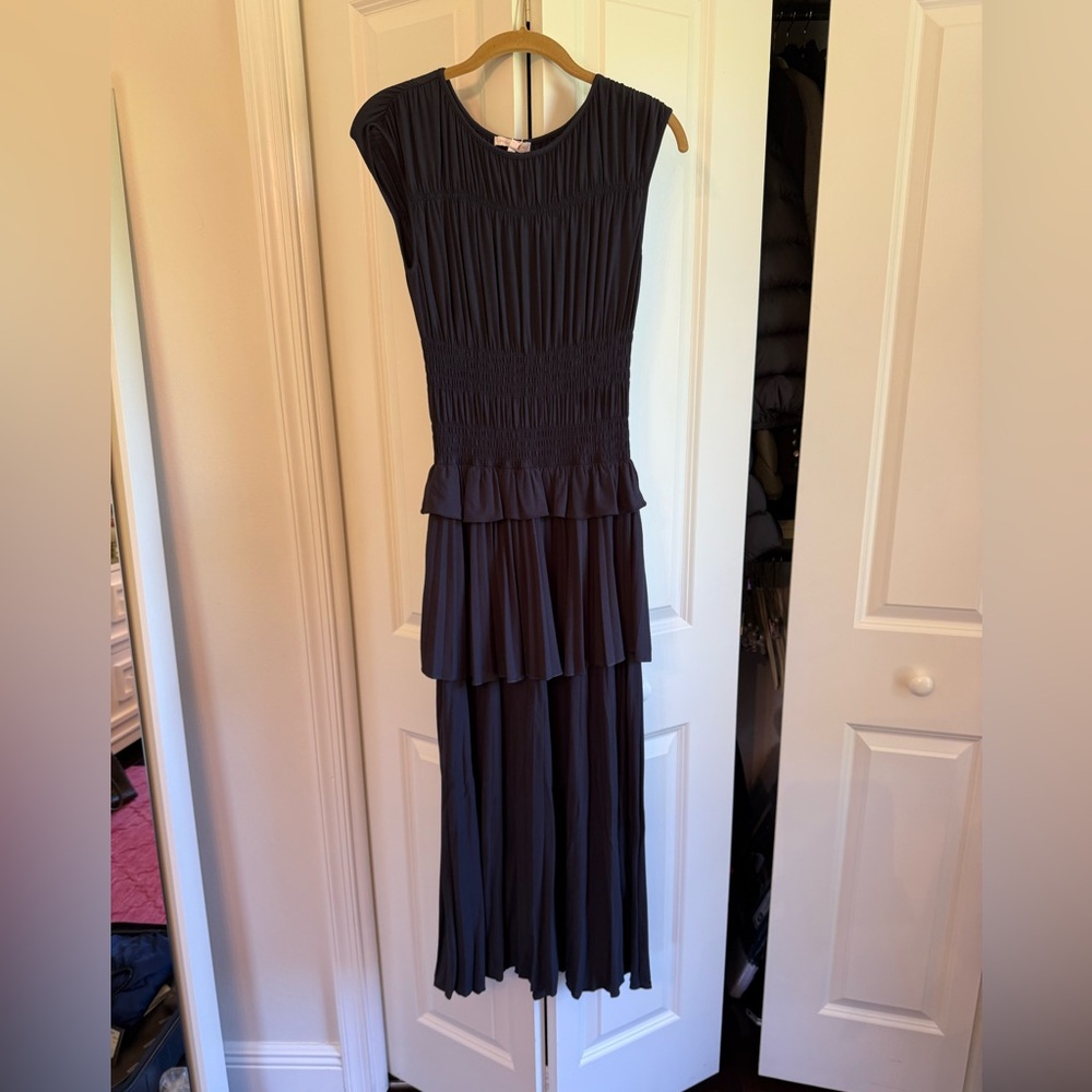 Rebecca Taylor Black Pleated Tiered Maxi Dress